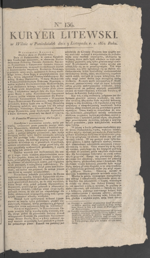Kuryer Litewski. 1831, numer 136