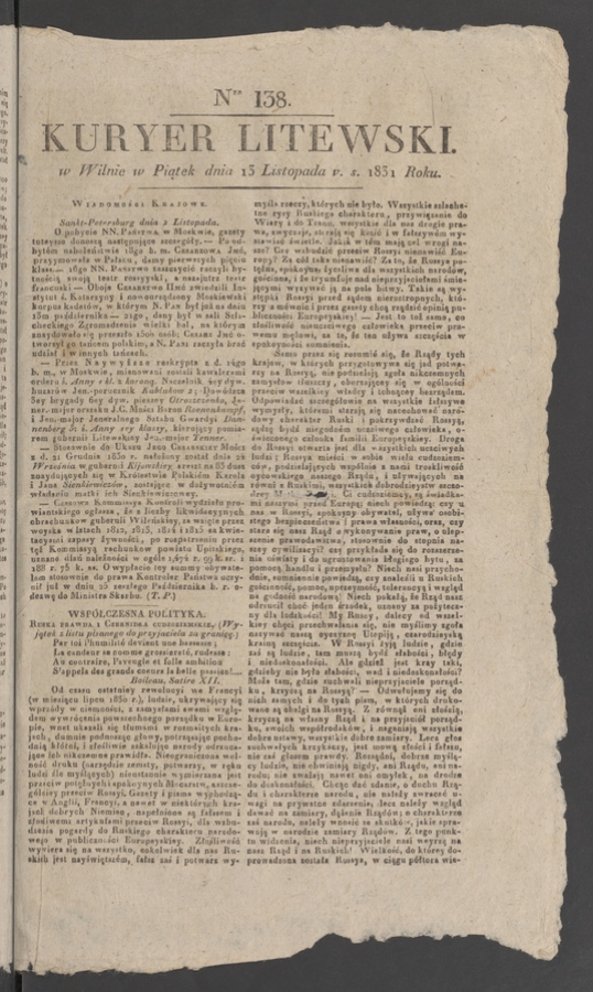 Kuryer Litewski. 1831, numer 138