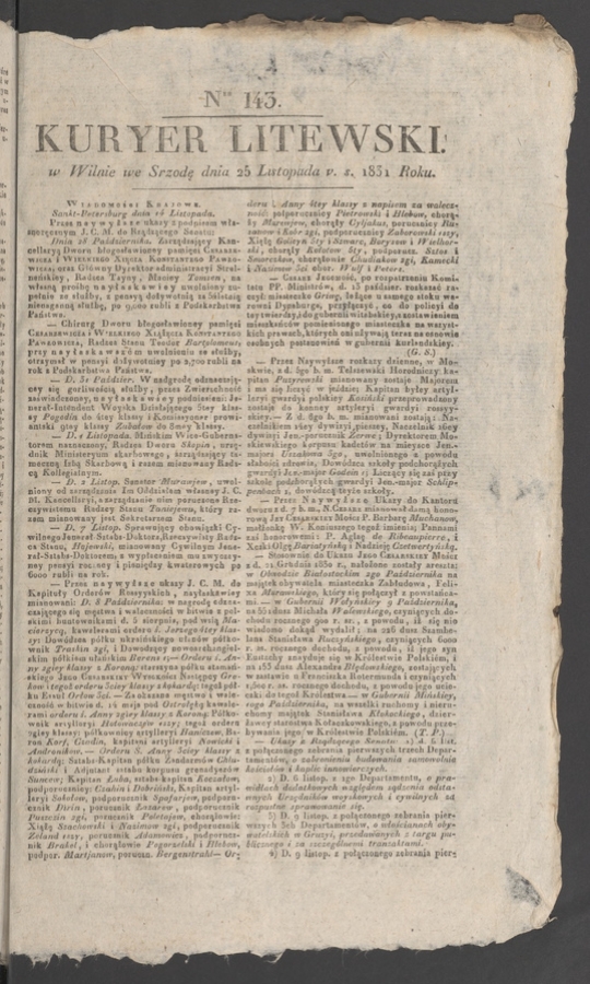 Kuryer Litewski. 1831, numer 143