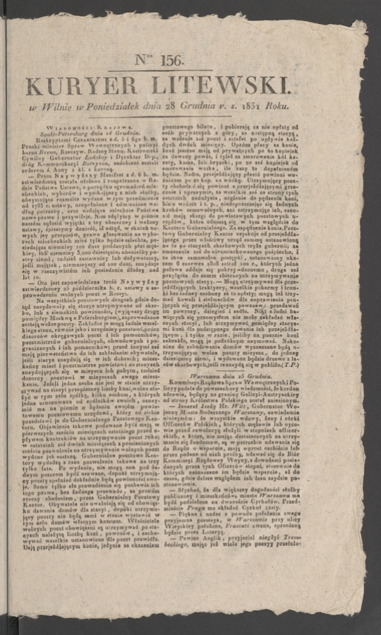 Kuryer Litewski. 1831, numer 156