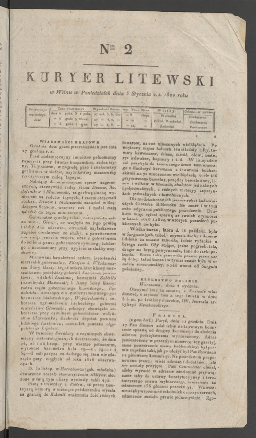Kuryer Litewski. 1820, numer 2