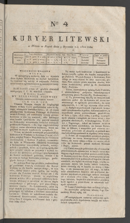 Kuryer Litewski. 1820, numer 4