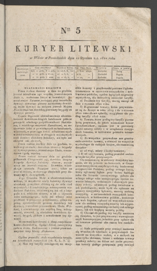 Kuryer Litewski. 1820, numer 5