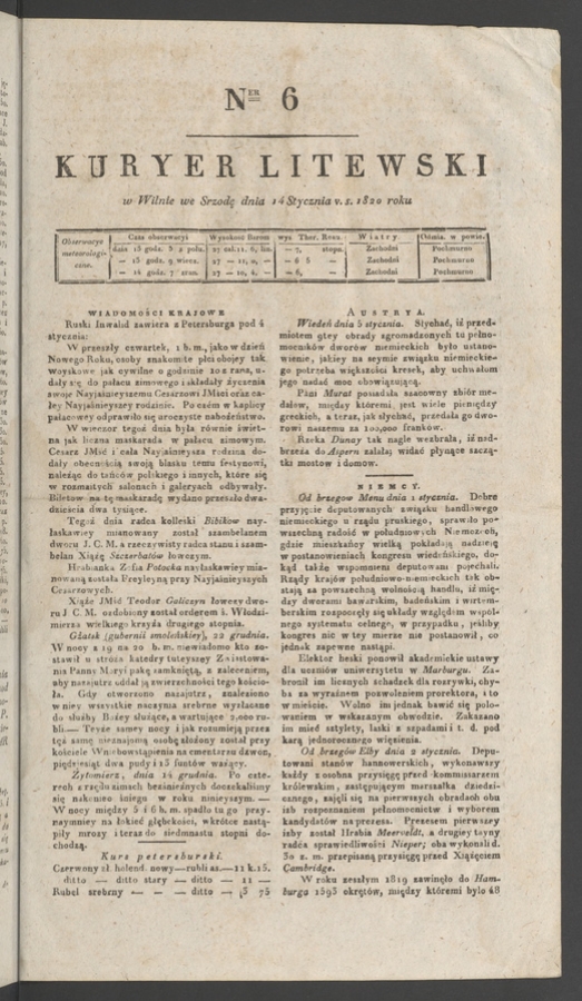 Kuryer Litewski. 1820, numer 6