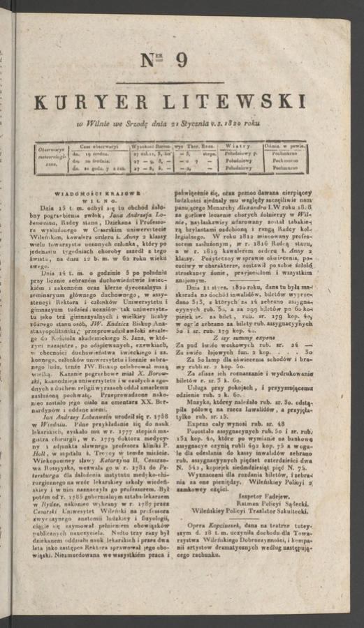 Kuryer Litewski. 1820, numer 9