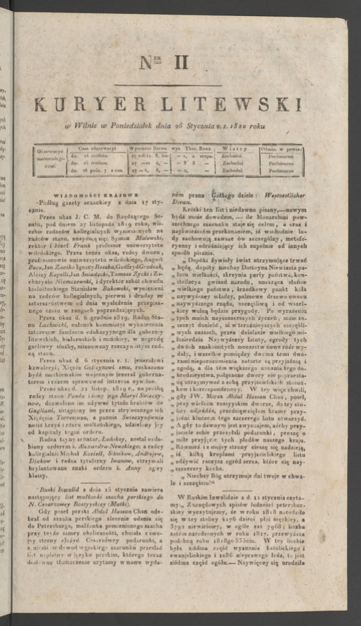 Kuryer Litewski. 1820, numer 11