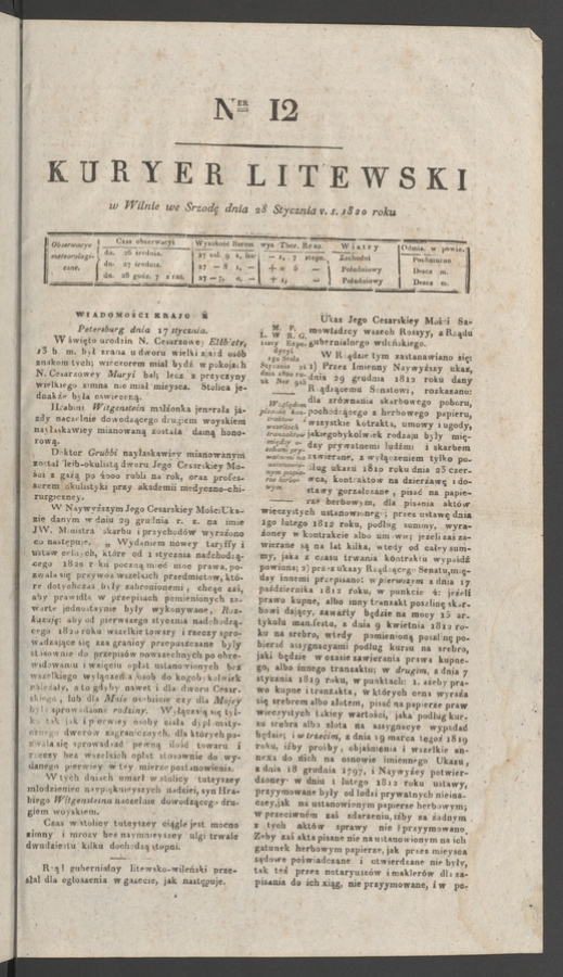 Kuryer Litewski. 1820, numer 12