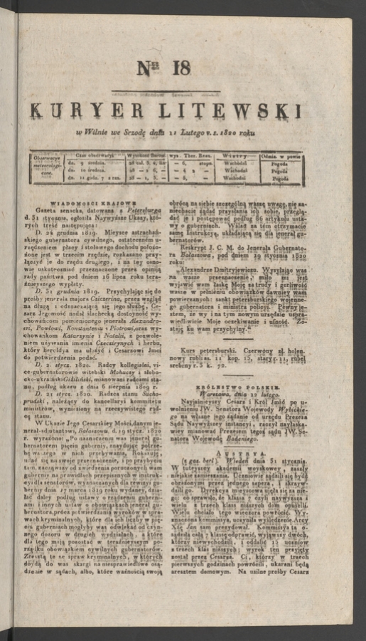 Kuryer Litewski. 1820, numer 18