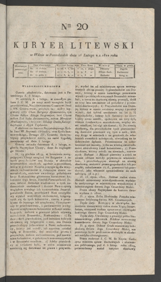 Kuryer Litewski. 1820, numer 20