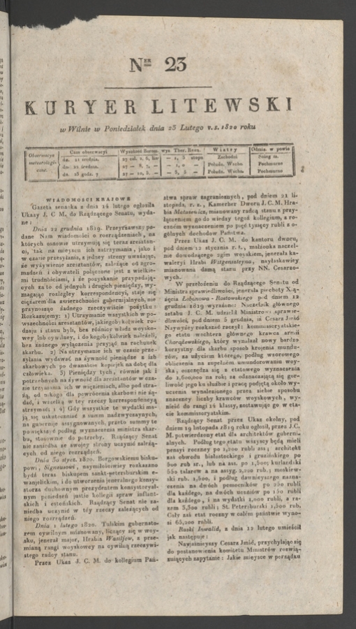 Kuryer Litewski. 1820, numer 23