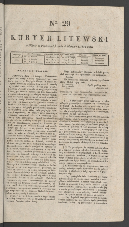Kuryer Litewski. 1820, numer 29