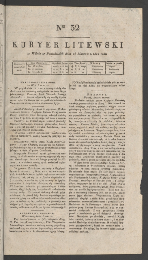 Kuryer Litewski. 1820, numer 32
