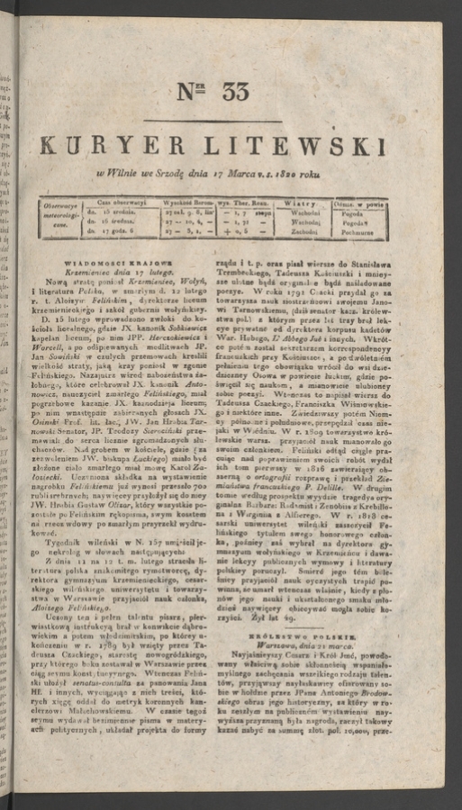Kuryer Litewski. 1820, numer 33