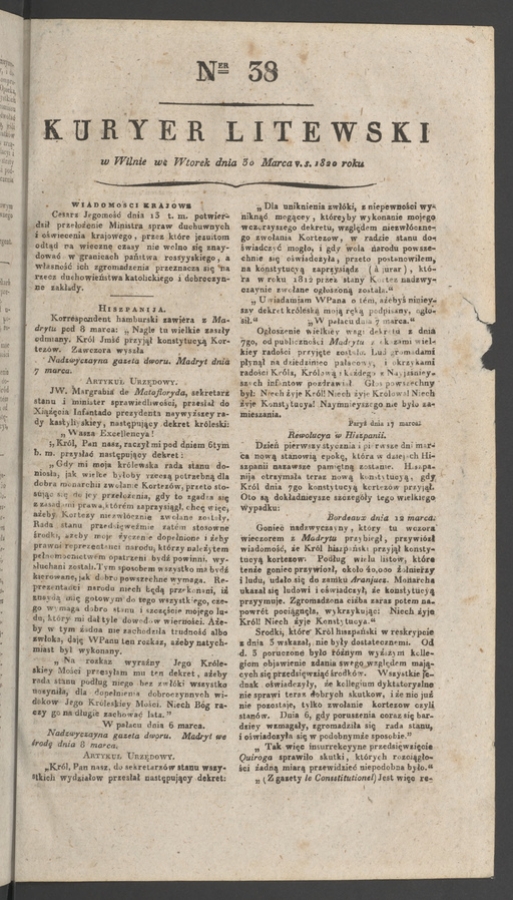 Kuryer Litewski. 1820, numer 38