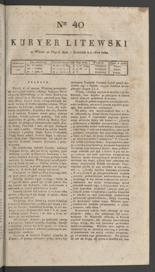 Kuryer Litewski. 1820, numer 40