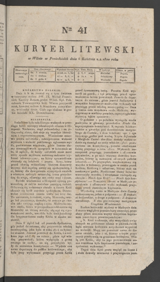 Kuryer Litewski. 1820, numer 41