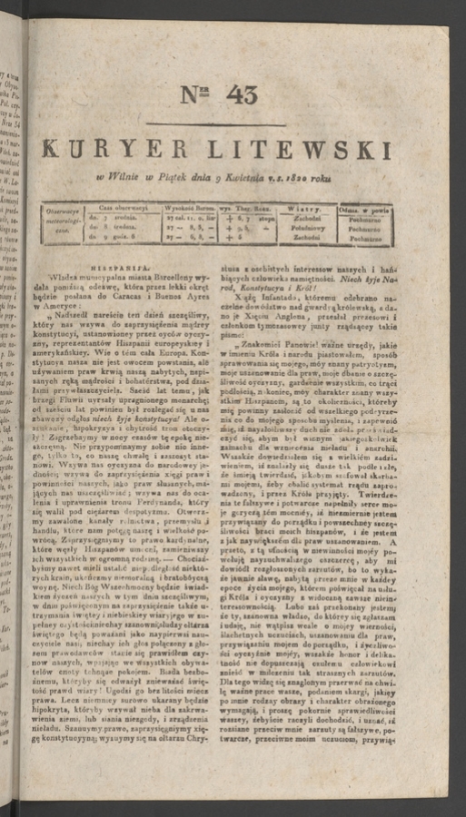 Kuryer Litewski. 1820, numer 43