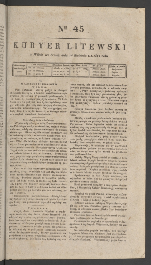 Kuryer Litewski. 1820, numer 45