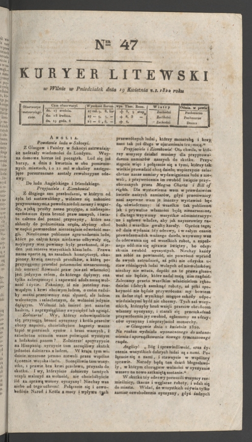 Kuryer Litewski. 1820, numer 47