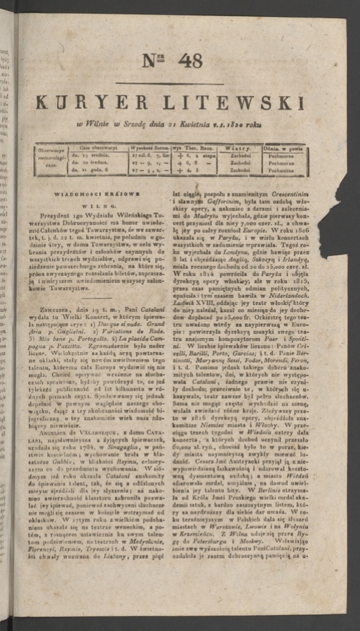 Kuryer Litewski. 1820, numer&nbsp;48