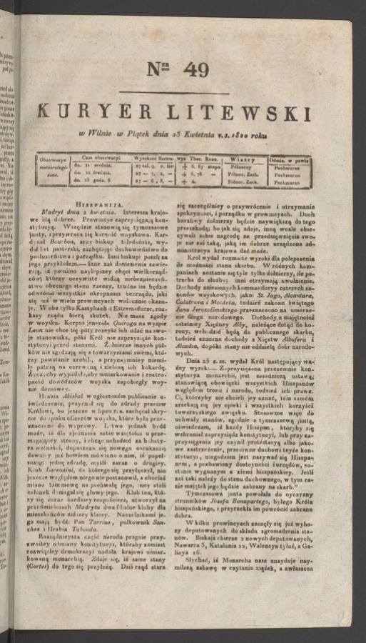 Kuryer Litewski. 1820, numer 49