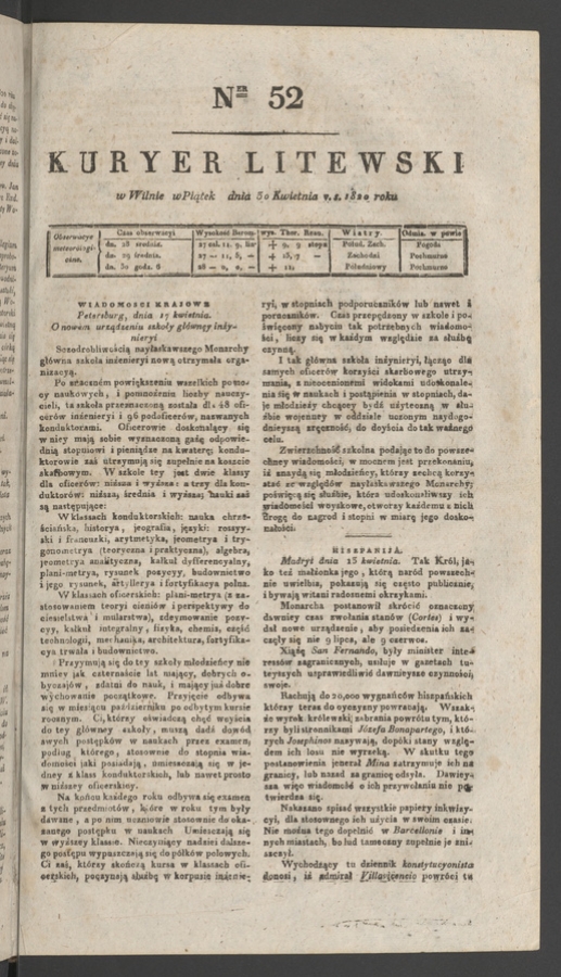Kuryer Litewski. 1820, numer 52