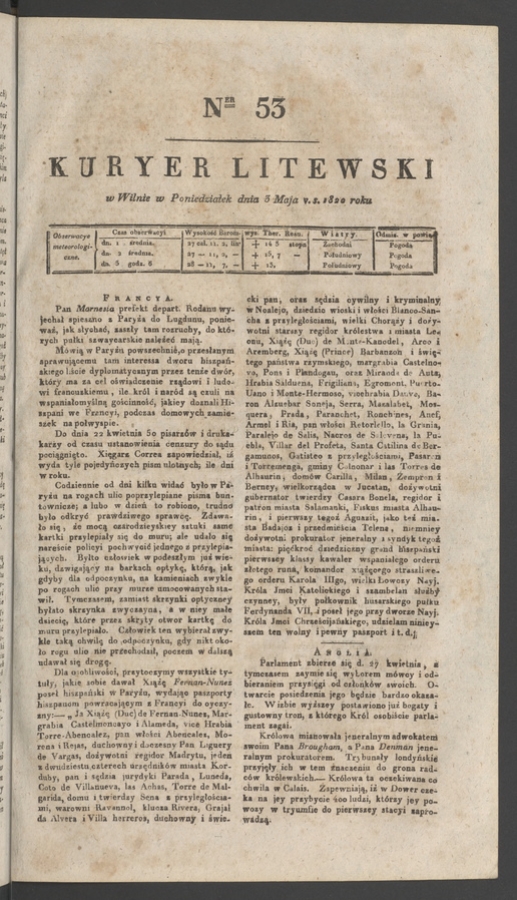 Kuryer Litewski. 1820, numer 53