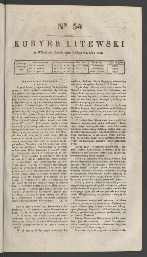 Kuryer Litewski. 1820, numer 54