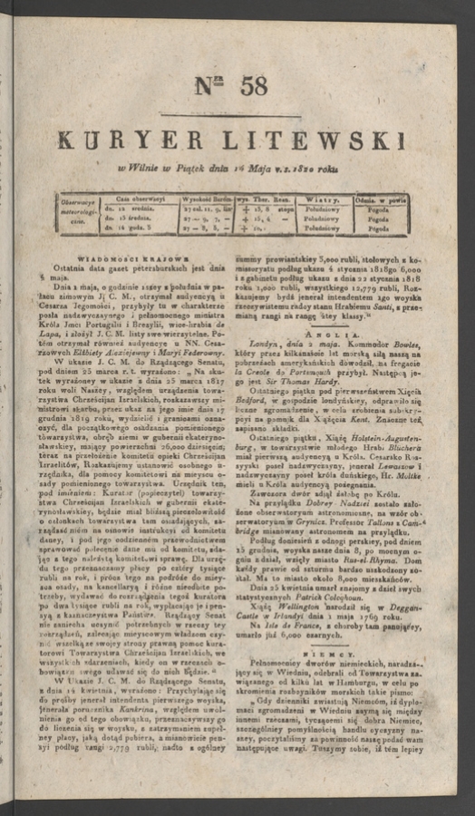 Kuryer Litewski. 1820, numer 58