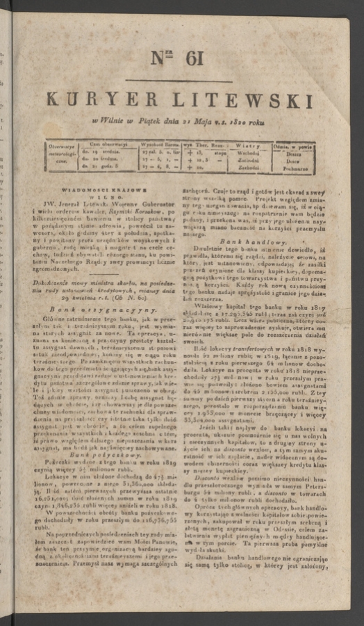Kuryer Litewski. 1820, numer 61
