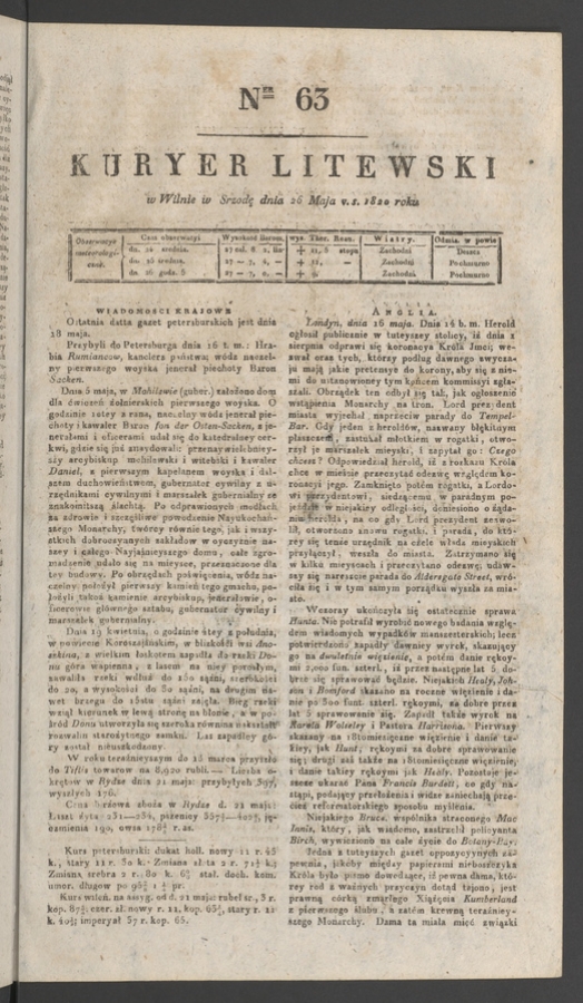 Kuryer Litewski. 1820, numer 63