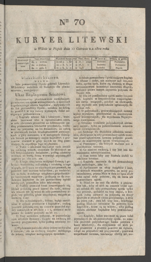 Kuryer Litewski. 1820, numer 70