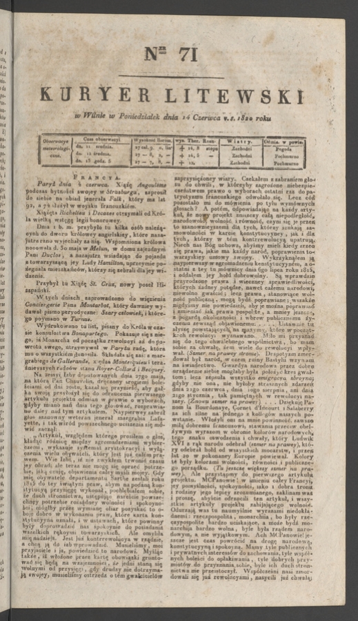 Kuryer Litewski. 1820, numer 71