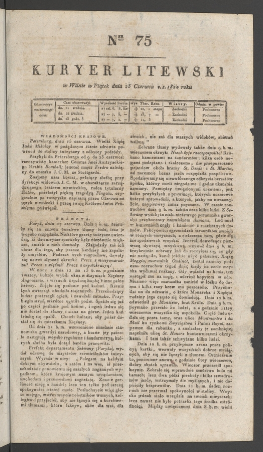 Kuryer Litewski. 1820, numer 75