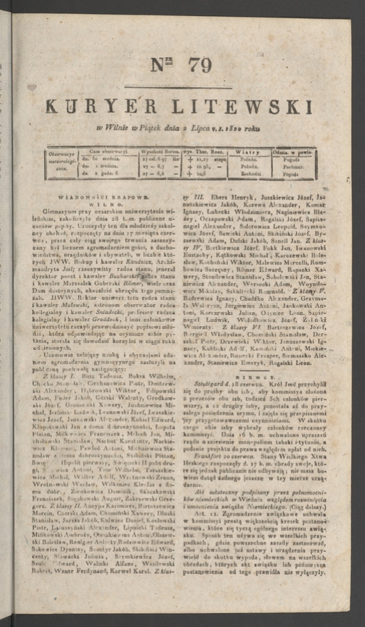 Kuryer Litewski. 1820, numer 79