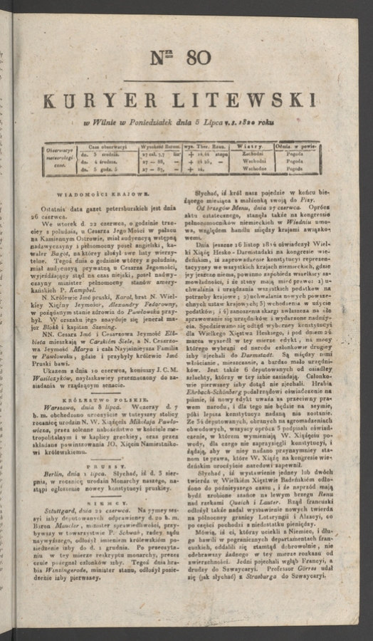 Kuryer Litewski. 1820, numer 80