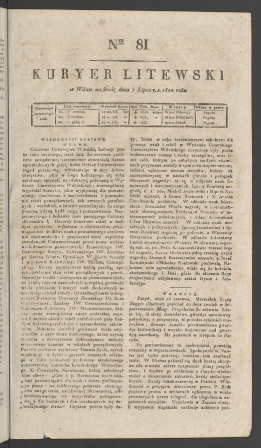 Kuryer Litewski. 1820, numer 81
