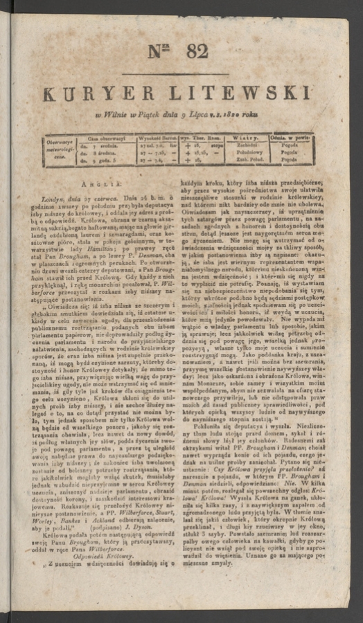 Kuryer Litewski. 1820, numer 82