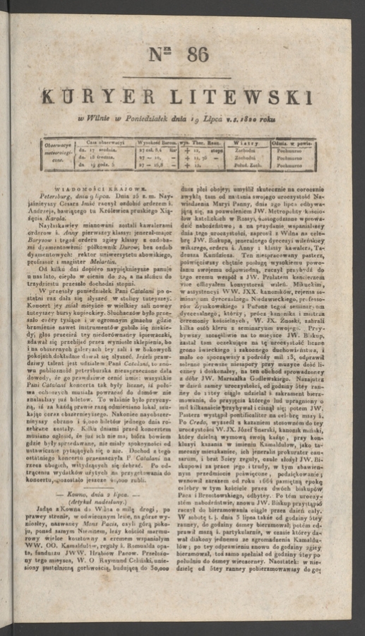 Kuryer Litewski. 1820, numer 86