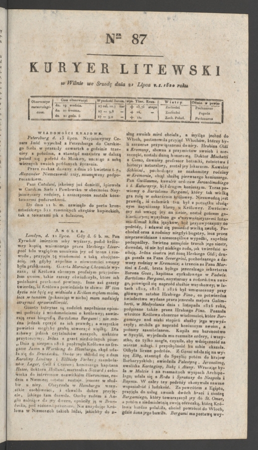 Kuryer Litewski. 1820, numer 87
