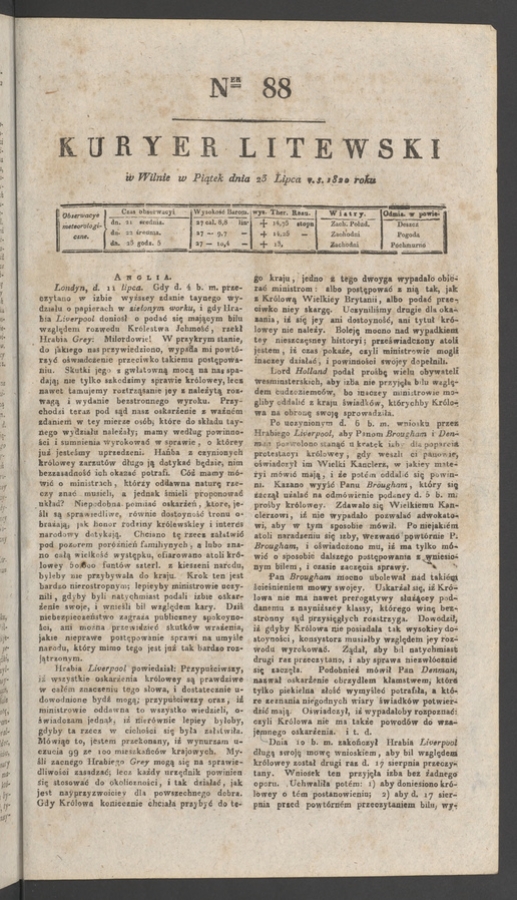 Kuryer Litewski. 1820, numer 88