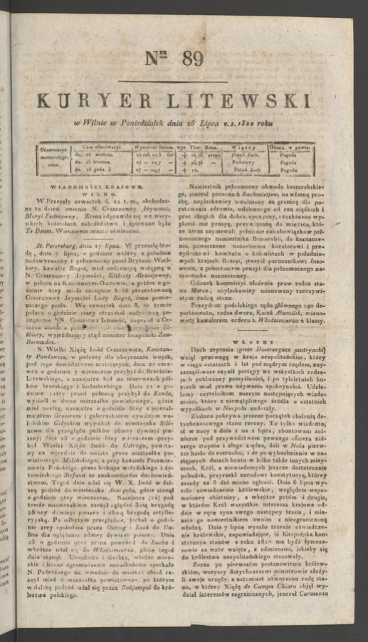 Kuryer Litewski. 1820, numer 89