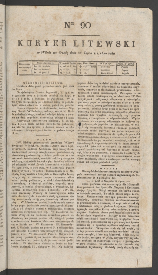 Kuryer Litewski. 1820, numer 90