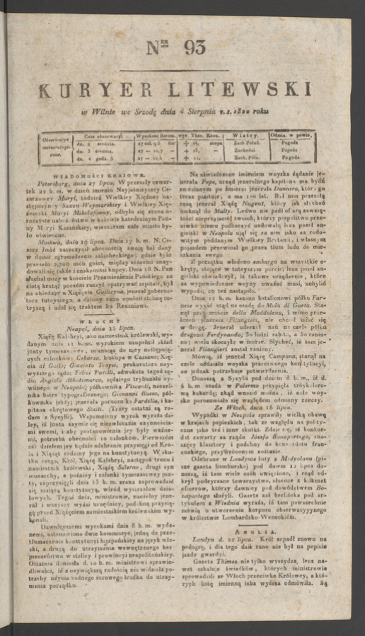 Kuryer Litewski. 1820, numer 93