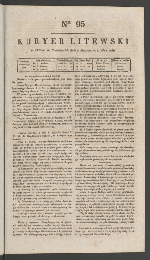 Kuryer Litewski. 1820, numer 95