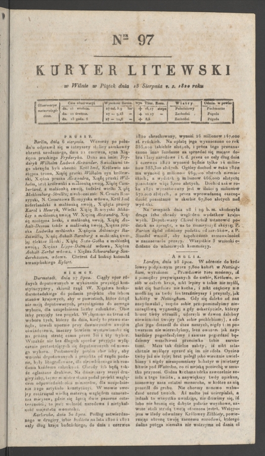 Kuryer Litewski. 1820, numer 97
