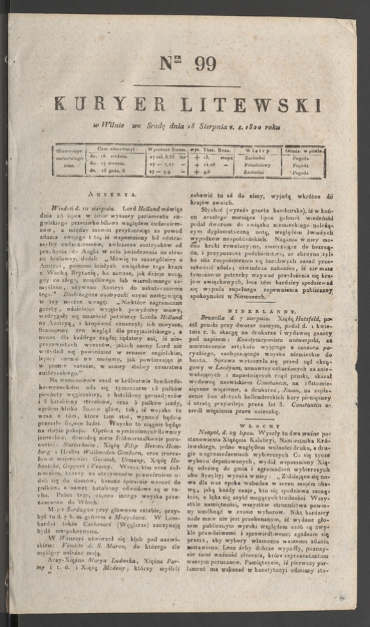 Kuryer Litewski. 1820, numer 99