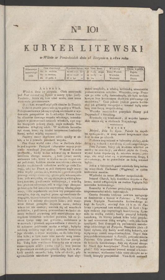 Kuryer Litewski. 1820, numer 101