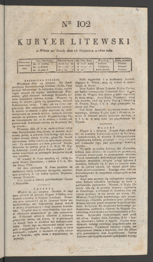 Kuryer Litewski. 1820, numer 102