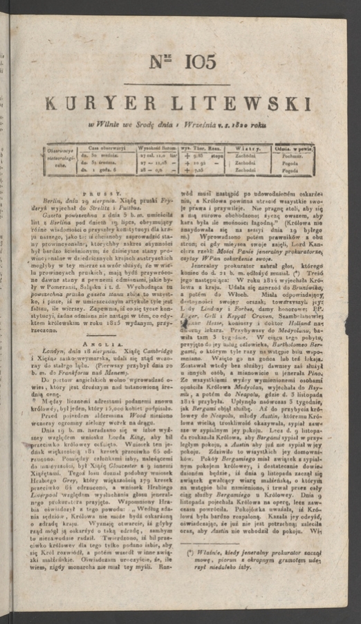 Kuryer Litewski. 1820, numer 105